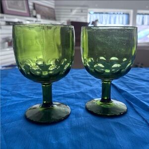 Vintage Bartlett Collins Green Thumbprint Glass Goblets